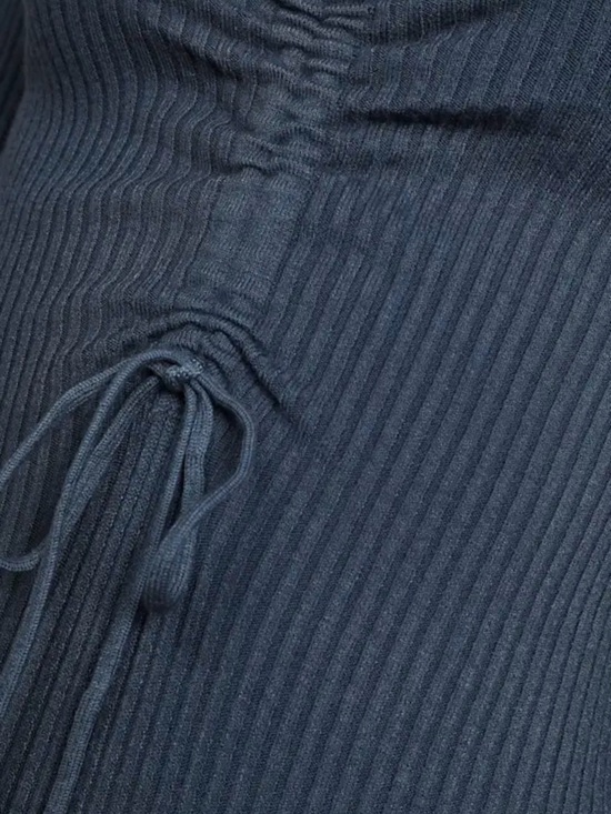 Lulu's Slate Blue Ribbed V-Neck Drawstring Midi Dress - Picture 5 of 12